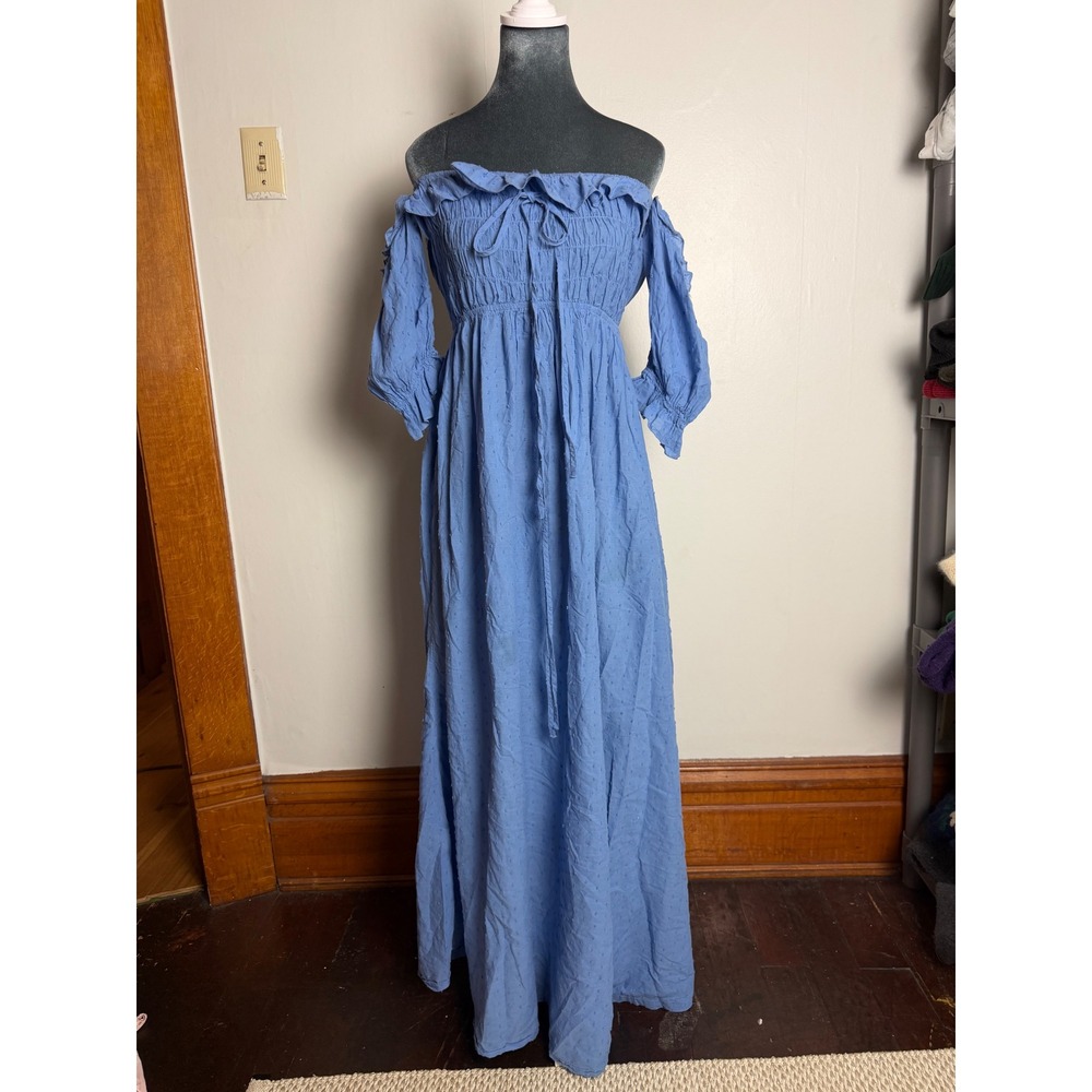 Cocorose Swiss Dot Off Shoulder Maxi Dress Boho Cottagecore ren faire milkmaid S